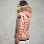 Blauer Piumino Corto Aldie Rosa Pallido Donna Interno Grigio con Cappuccio con Pelliccia