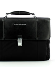 Piquadro 24 Hour Document Holder With Flap And Shoulder Strap Black Men