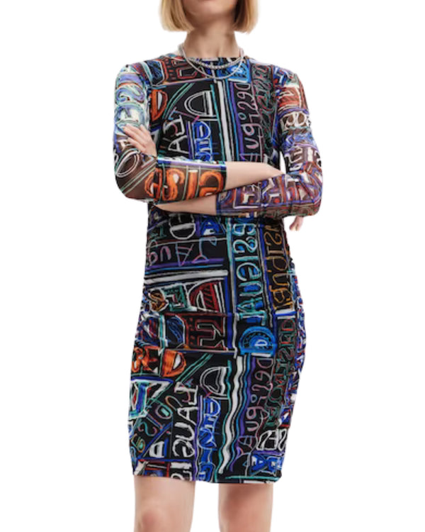 Desigual Woman Dress "lettering" Long Sleeve Nero Donna-2