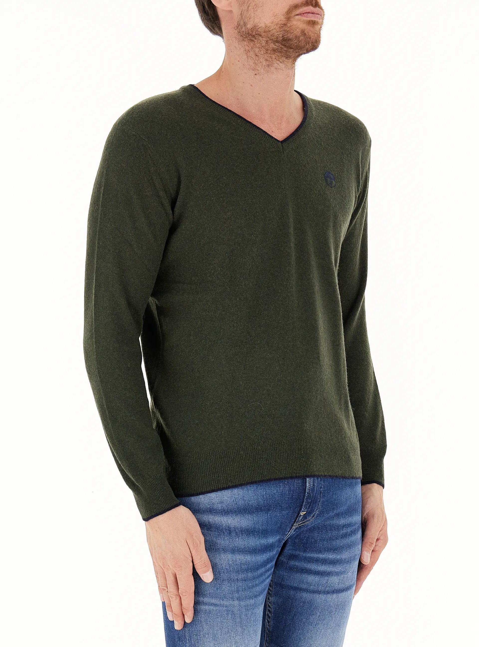 North Sails maglione misto cashmere SCOLLO V LOGO ricamo finezza 12 699776 verde forest