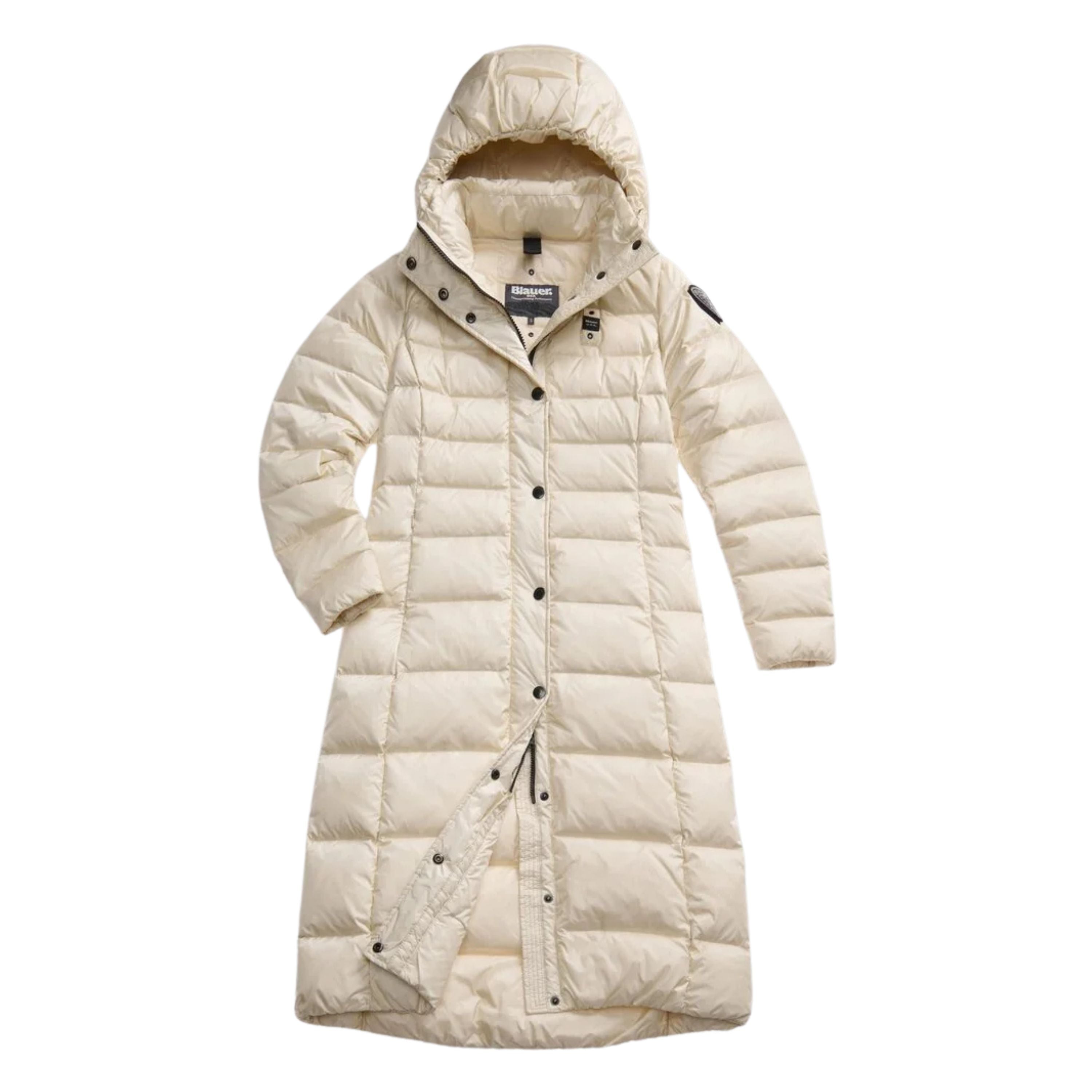 Blauer Parka Piumino lungo idrorepellente trapuntato a righe orizzontali beige donna ANITA