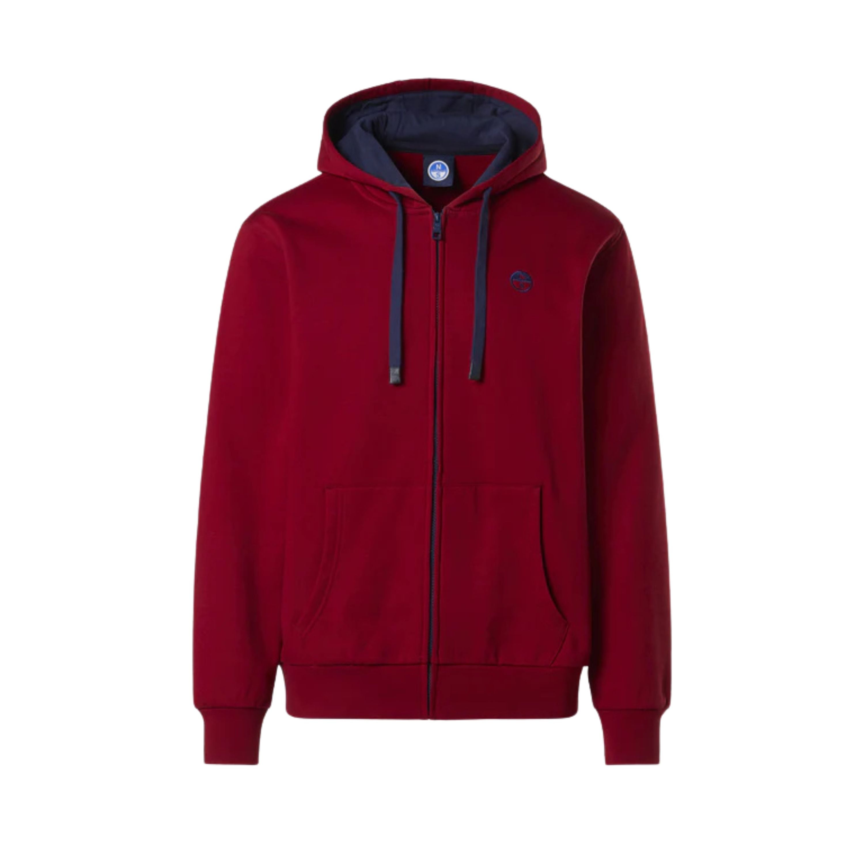 North Sails Felpa manica lunga FULL ZIP Hoodie cappuccio 691085 rosso 0278