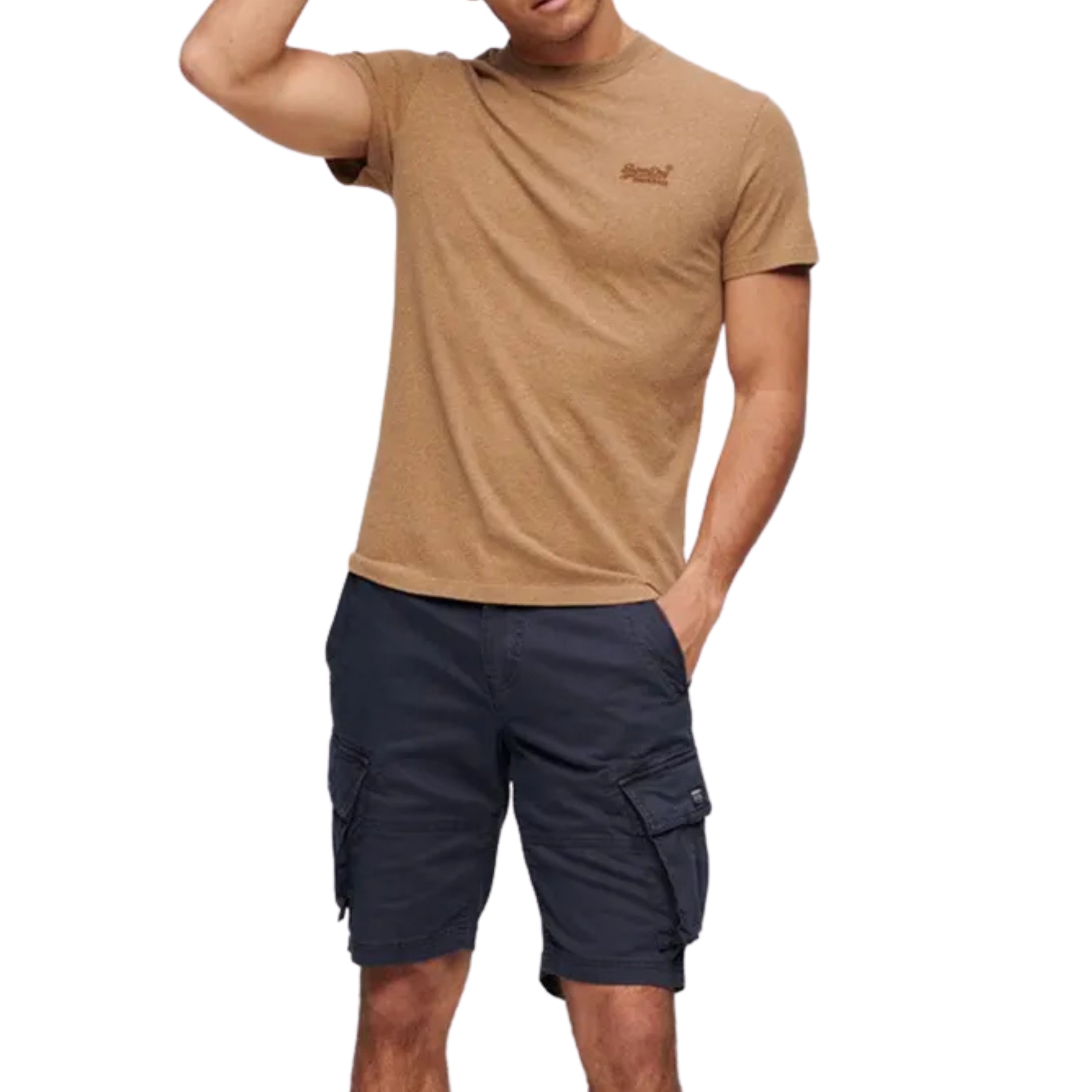 Superdry t-shirt men uomo logo ricamato essential emb marrone