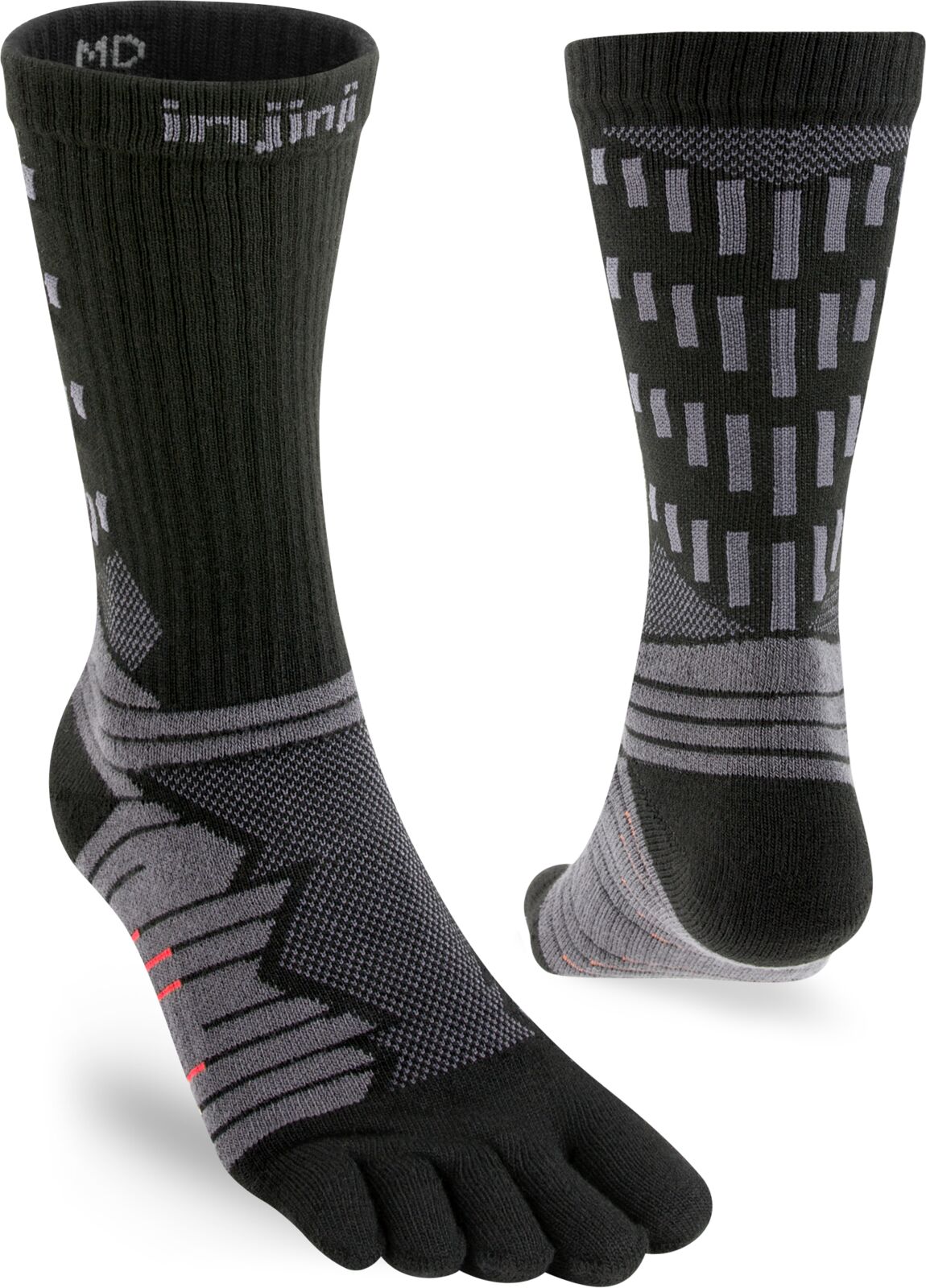 Injinji calze 5 dita da corsa Ultra Run Crew Coolmax EcoMade Midweight crew ossidiana nero