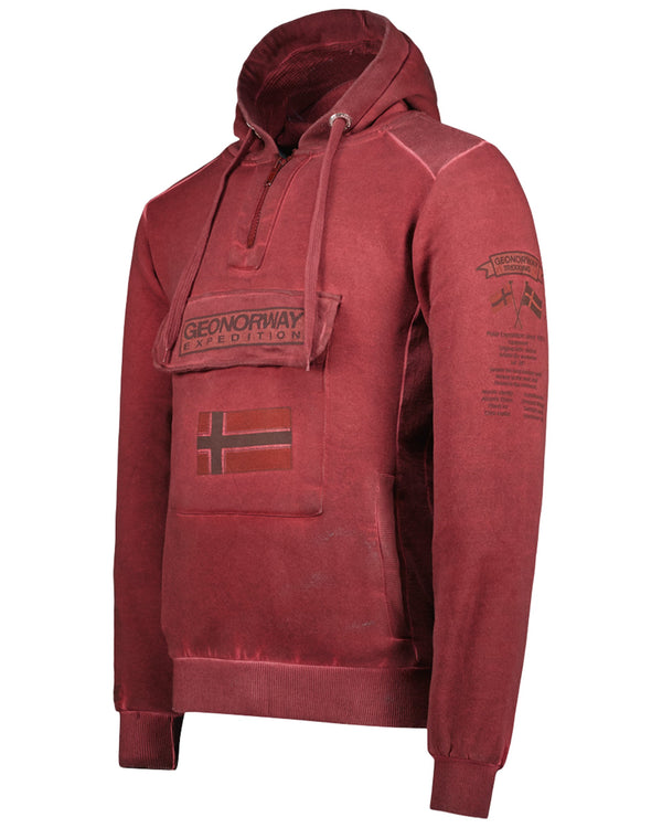 Geographical Norway Felpa Geonorway Con Cappuccio E Zip Parziale Rosso Uomo