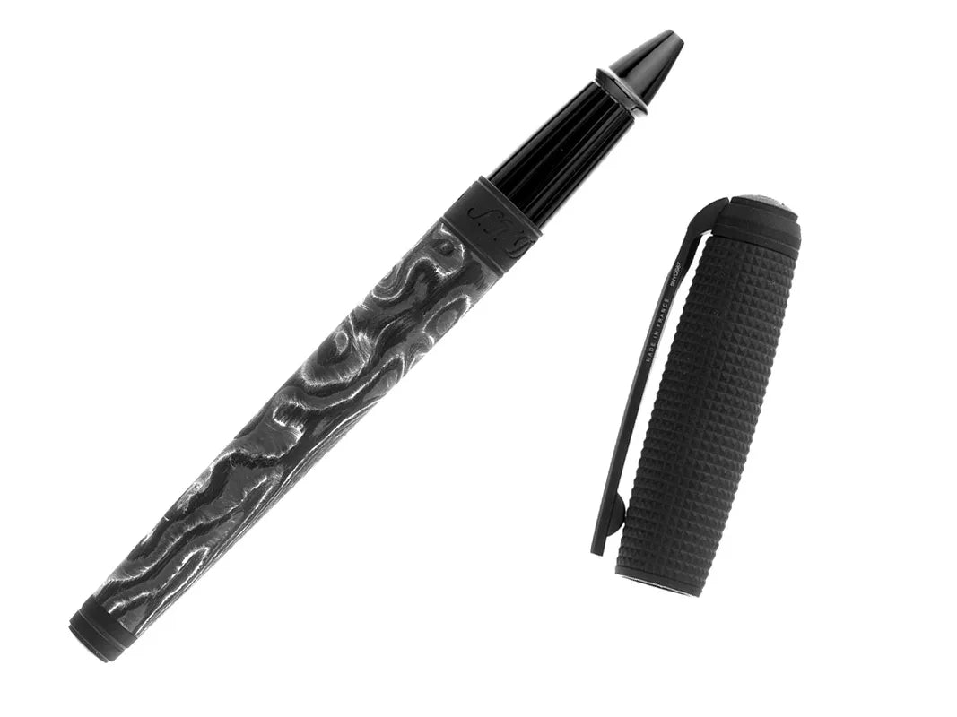S.t.dupont biro penna roller fibra di carbonio Pvd lucido nero storm 14,8x1,5 cm 412395L