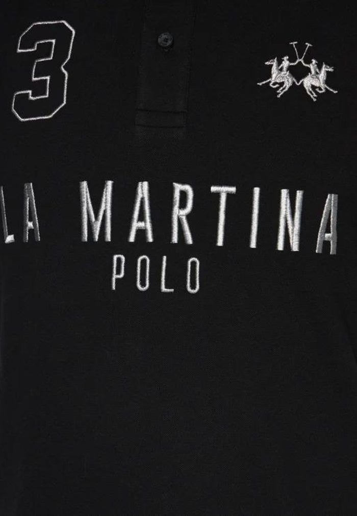 La Martina Polo Ricamo e Numero Logo Cotone Nero 3
