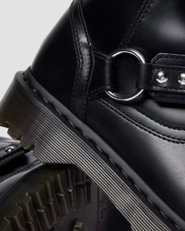 Dr. Martens Stivale biker motociclista Anistone Harness Black Orleans in Pelle Nero Donna