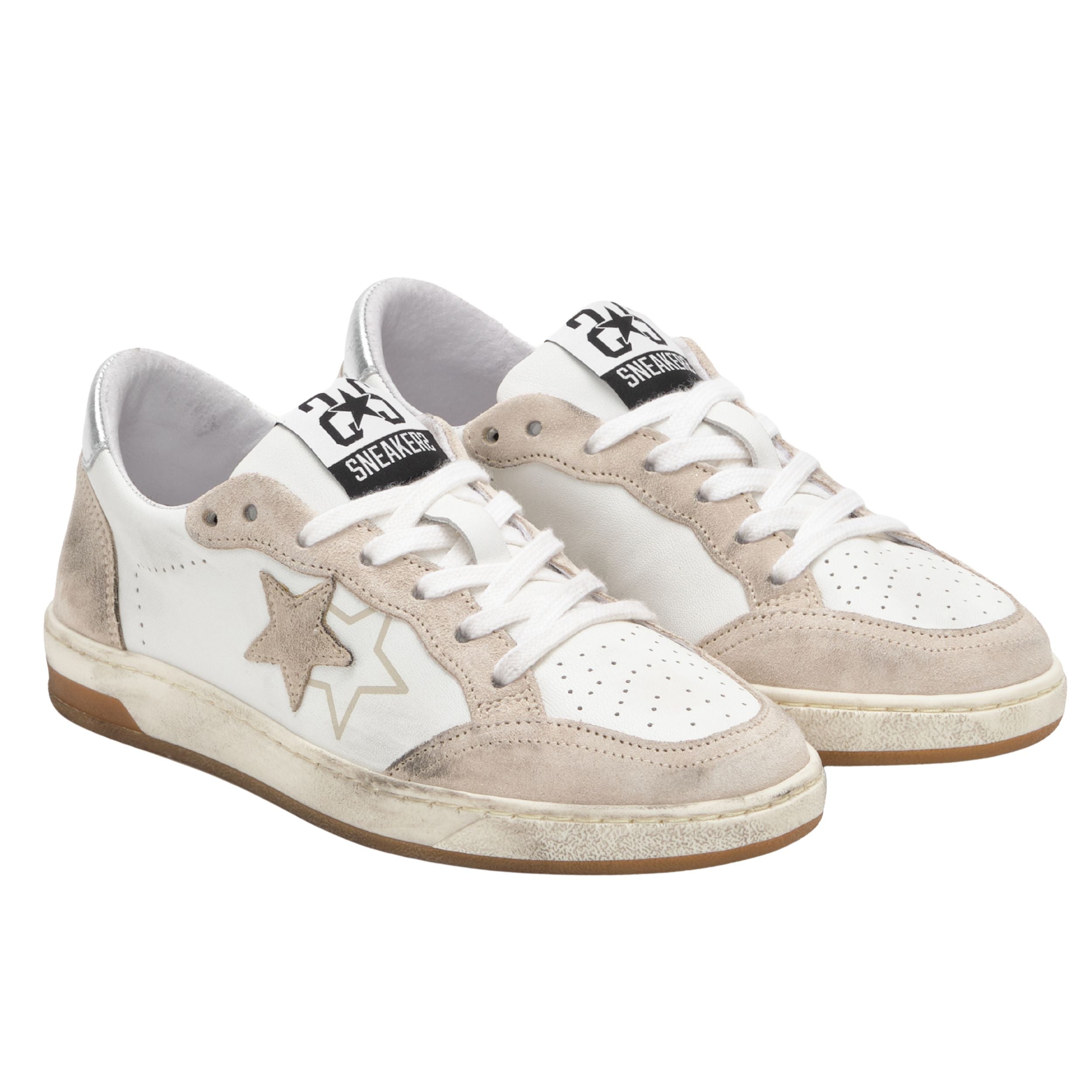 2Star Scarpe Sneakers Made in Italy artigianali Week Star Pelle Bianco Beige