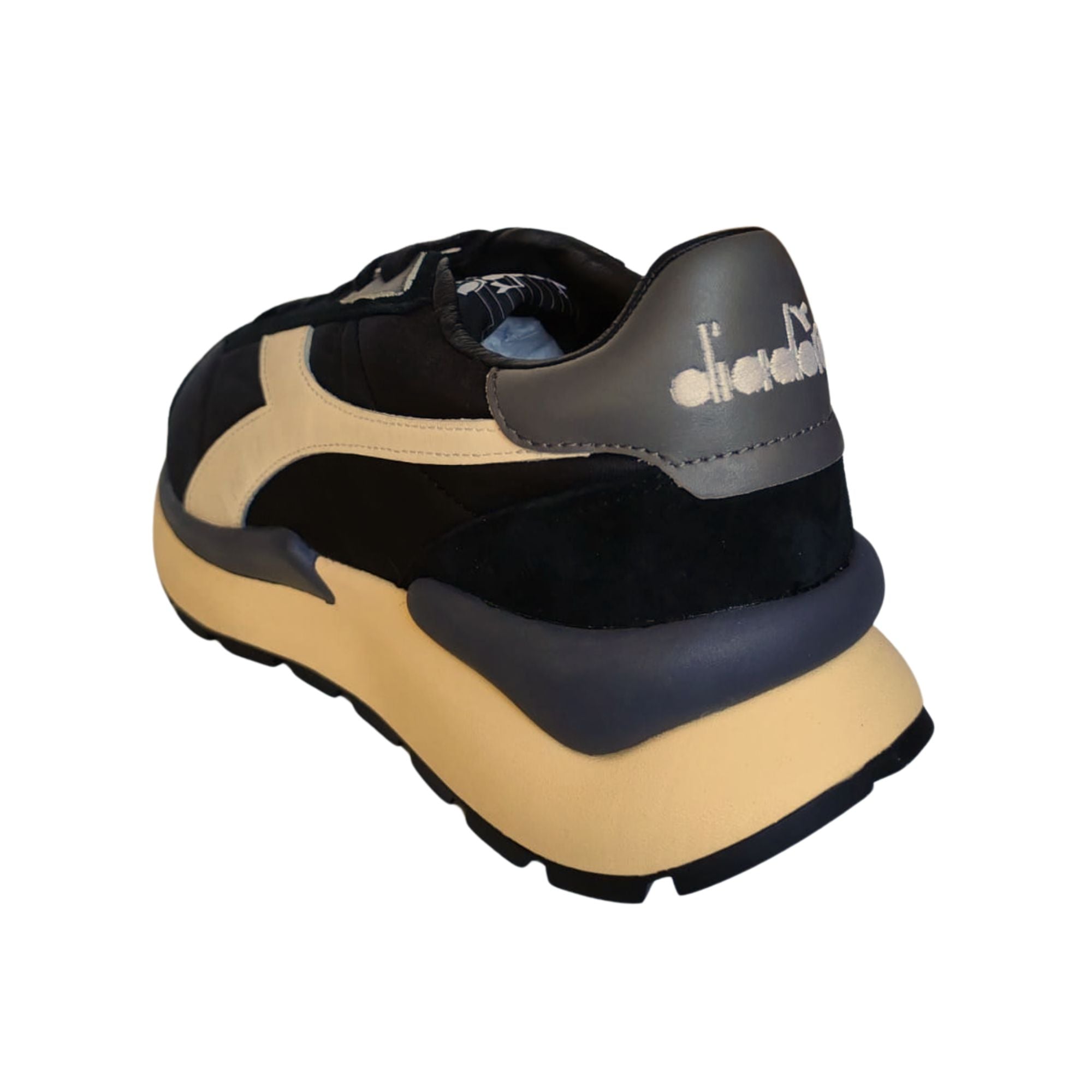 Diadora Heritage Sneaker Uomo Mercury Elite Sprint SW Tomaia in Pelle Nero Bianco Candido