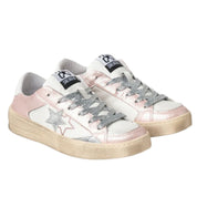 2Star Scarpe Sneakers Made in Italy artigianali ENJOY STAR Pelle donna Rosa Argento D5073