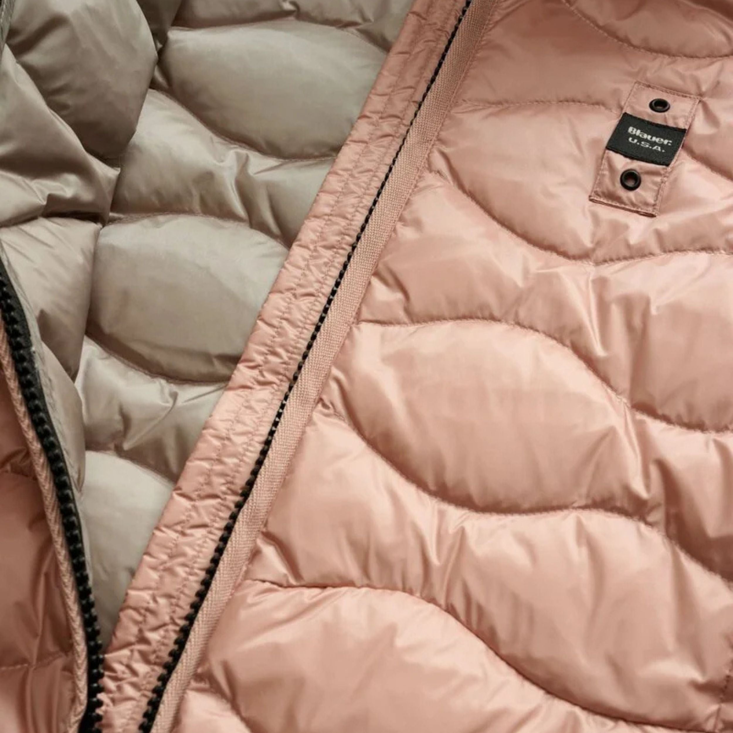 Blauer Piumino Corto Aldie Rosa Pallido Donna Interno Grigio con Cappuccio con Pelliccia