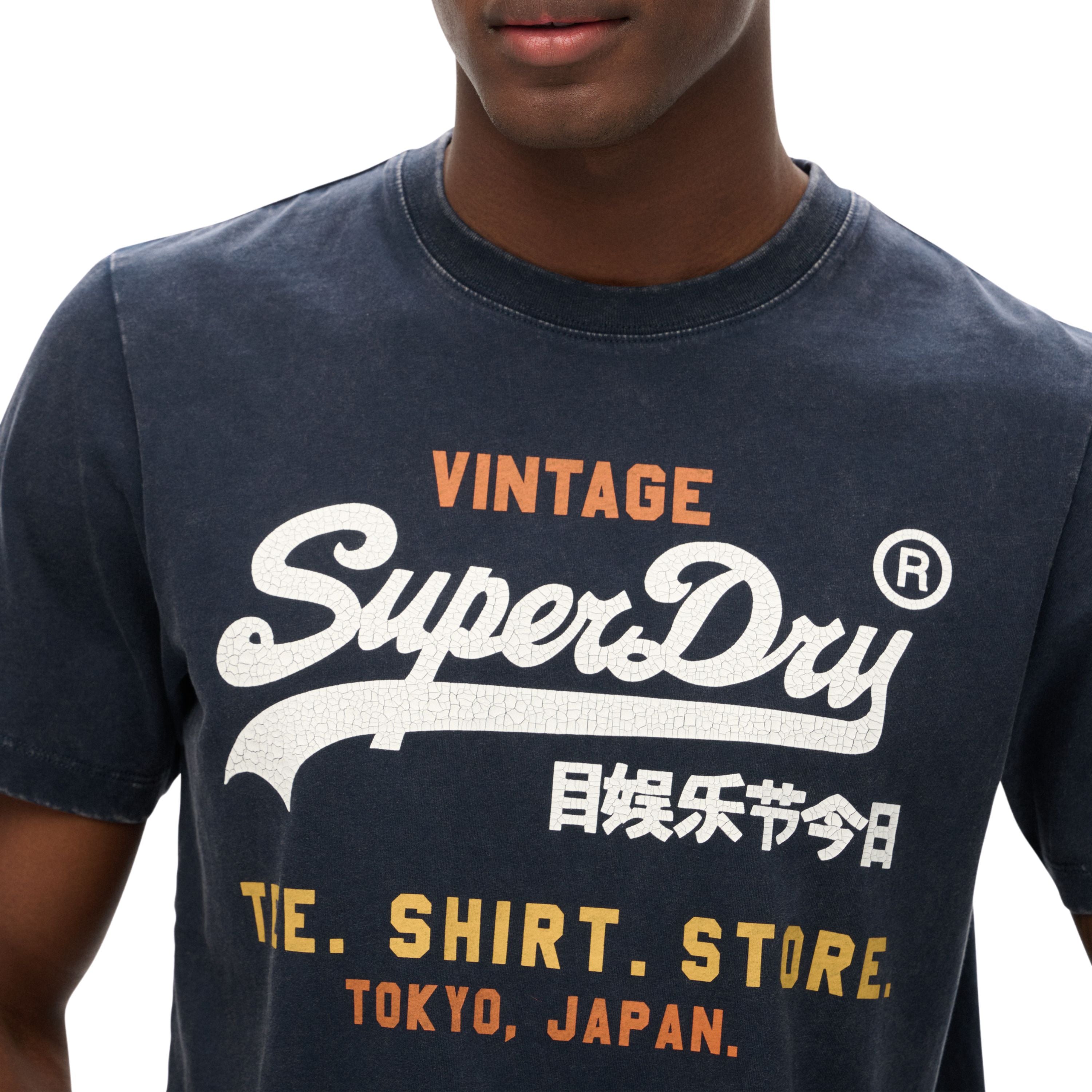 Superdry t-shirt men uomo logo ricamato relaxed tee navy
