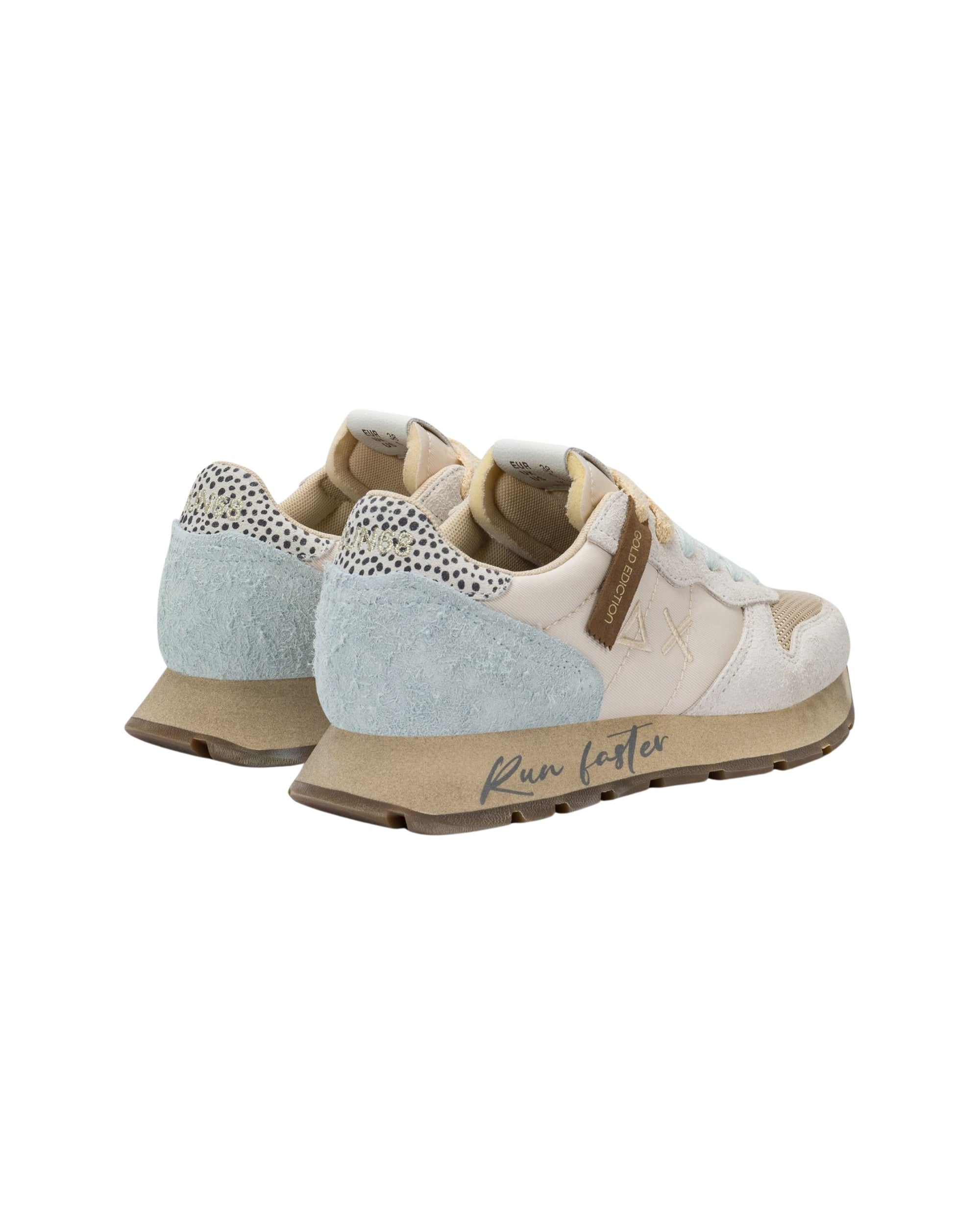 Sun68 Sneaker Casual Ally Vintage Pelle Tessuto Bianco Beige Azzurro Donna