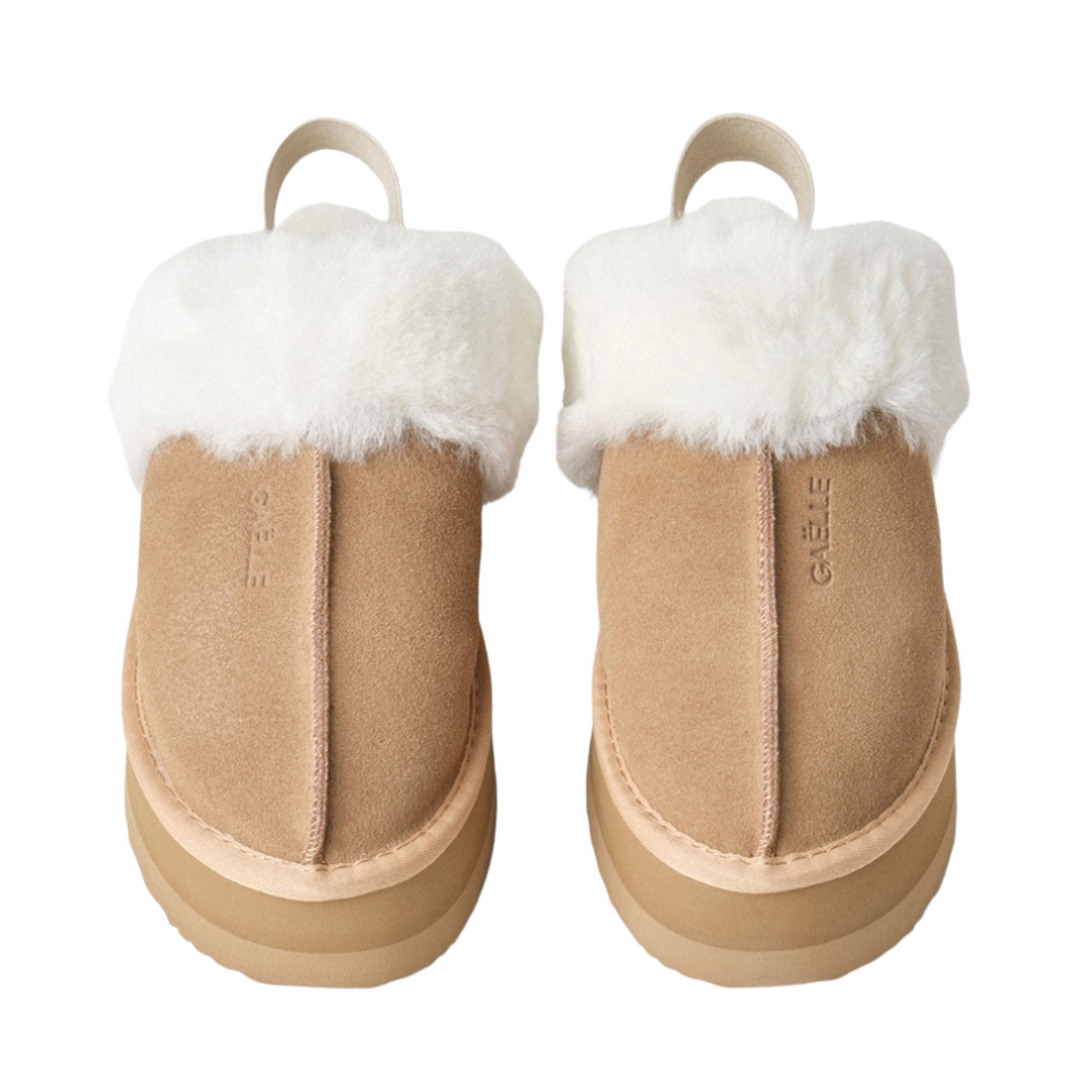 Gaelle Eskimo Boot Sabot Donna in Suede Beige Cammello con Ecofur Interna