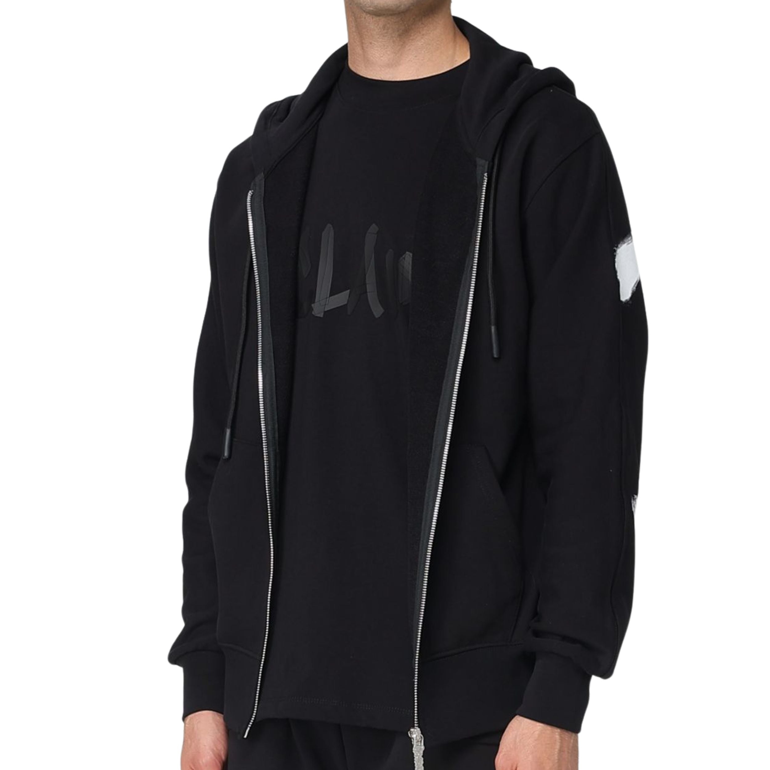 Disclaimer Felpa Con Cappuccio Full zip in Cotone Nero Uomo 55106