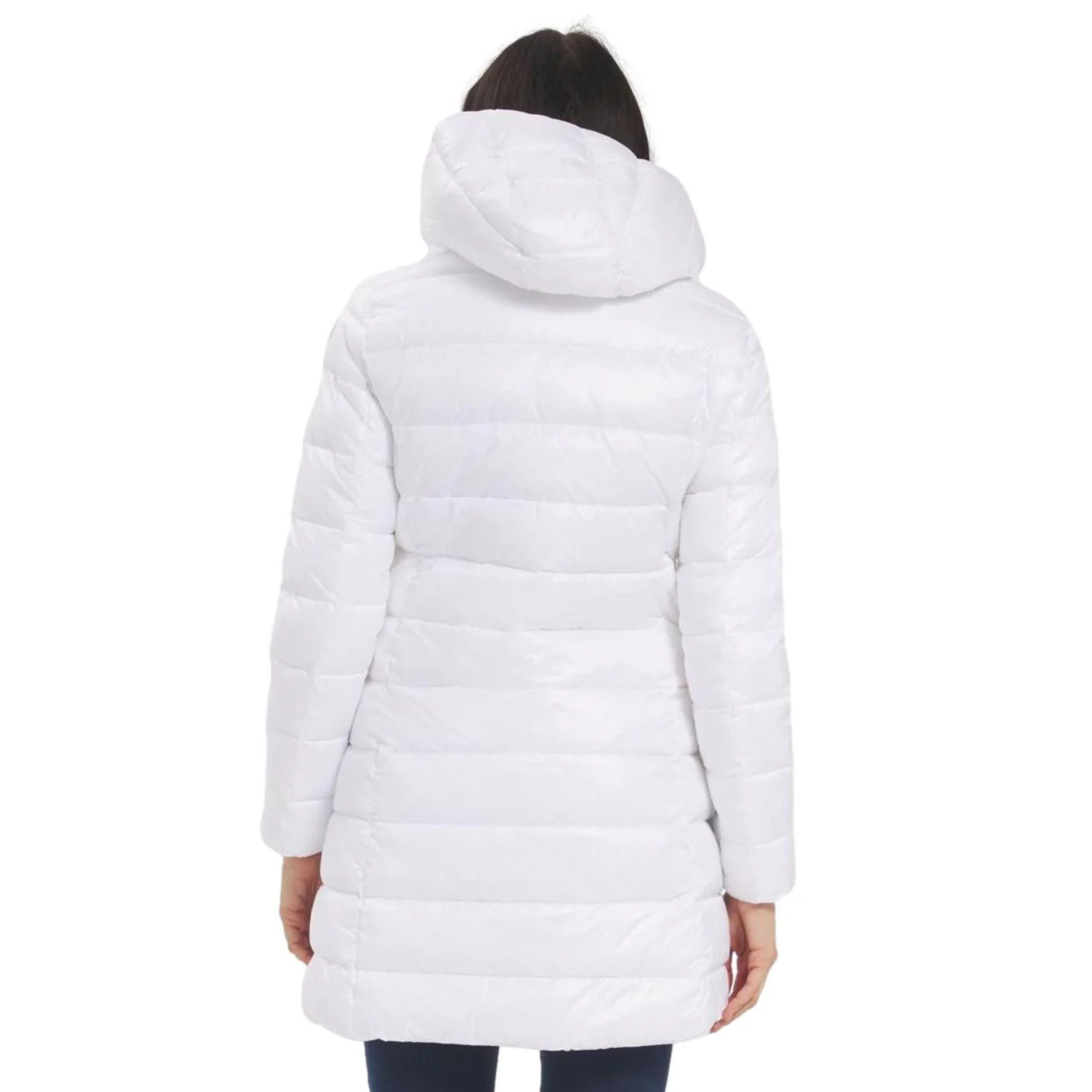 Blauer Parka Lungo Imbottito Adelaide Bianco Ottico Donna con Cappuccio Fisso