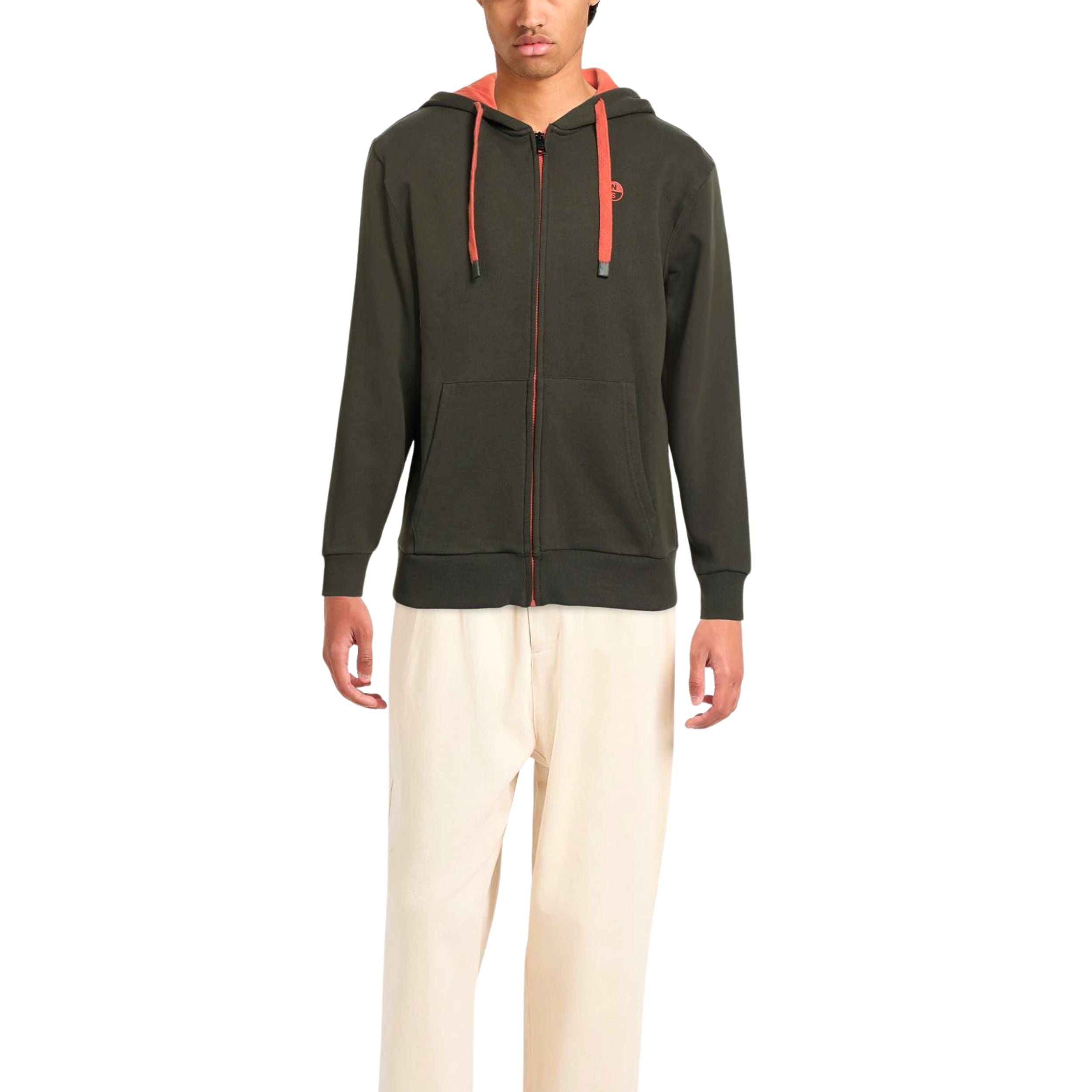 North Sails Felpa manica lunga Hoodie cappuccio full zip 691260 verde 0440