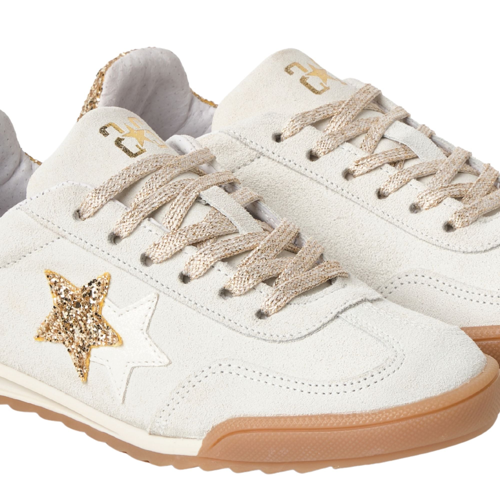 2Star Scarpe Sneakers Made in Italy artigianali Kurt Star Pelle avorio e oro 5130