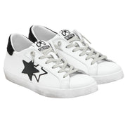2Star Scarpe Sneakers Made in Italy artigianali PRIME STAR Pelle donna Bianco Nero