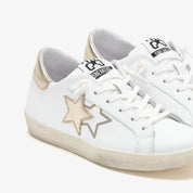 2Star Scarpe Bianco Sneakers Made in Italy artigianali Prime Star Pelle con dettagli Oro 4895