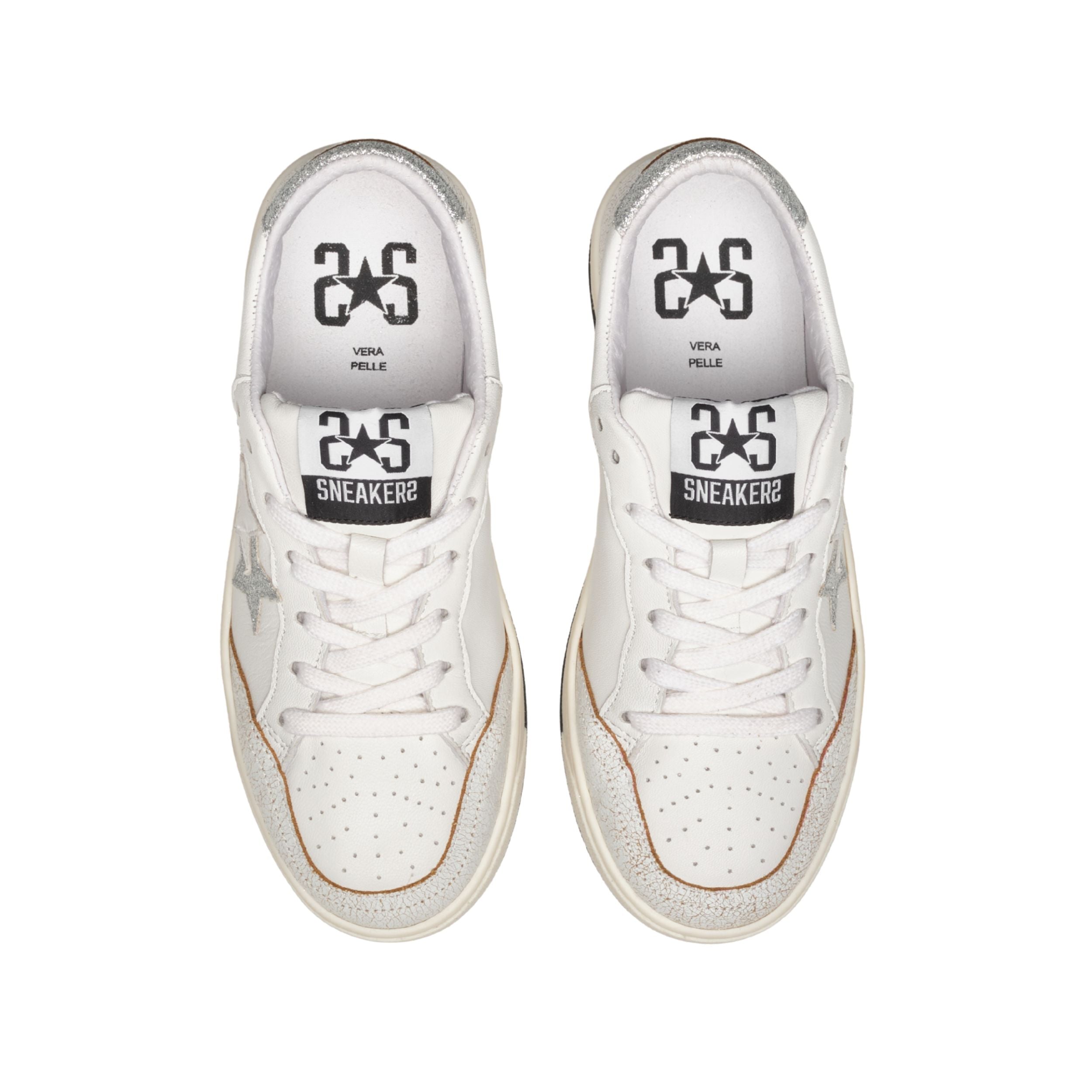 2Star Scarpe Sneakers Made in Italy artigianali Week Star Pelle Bianco Argento