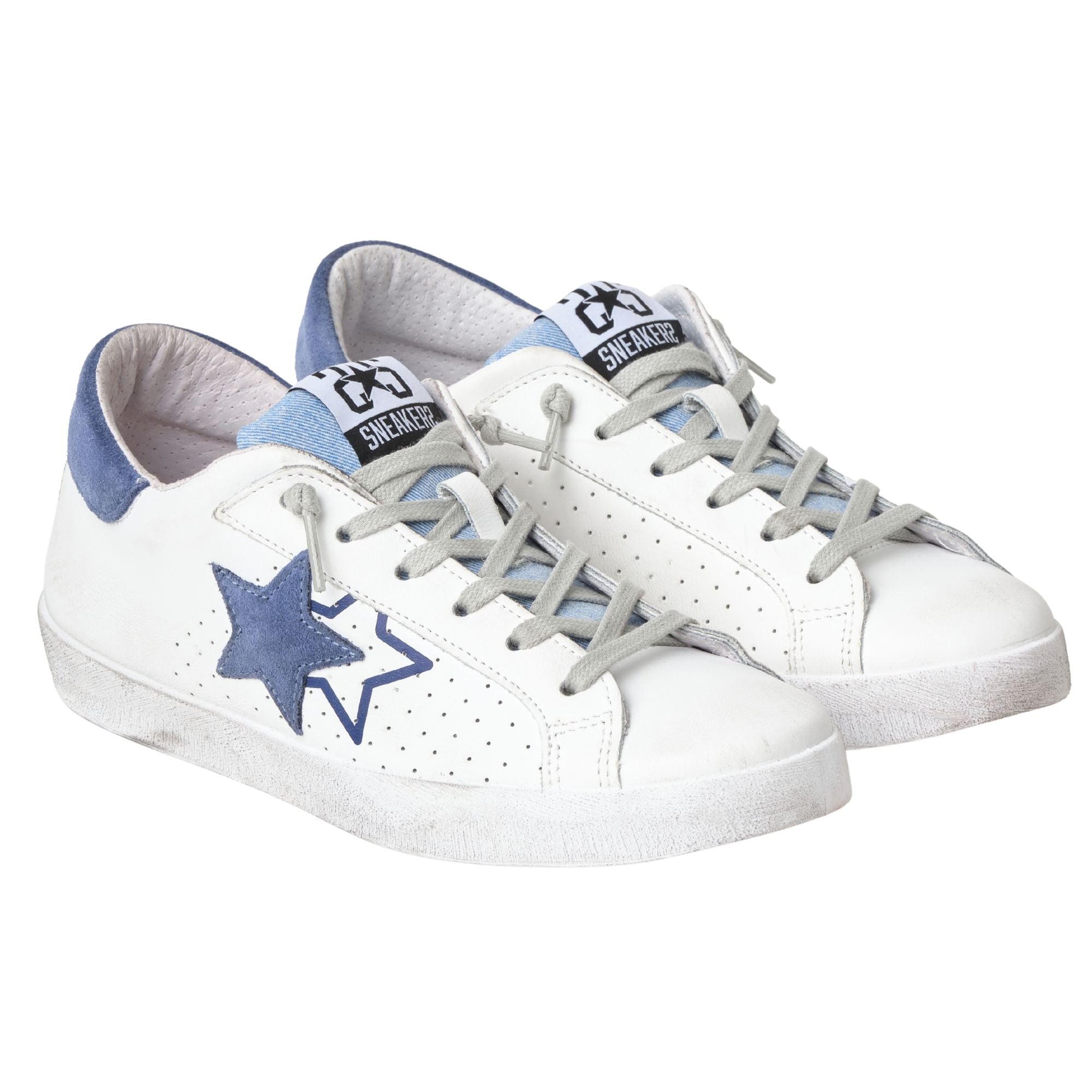 2Star Scarpe Sneakers Made in Italy Prime Star Pelle Bianco Blu Donna 2SD5094