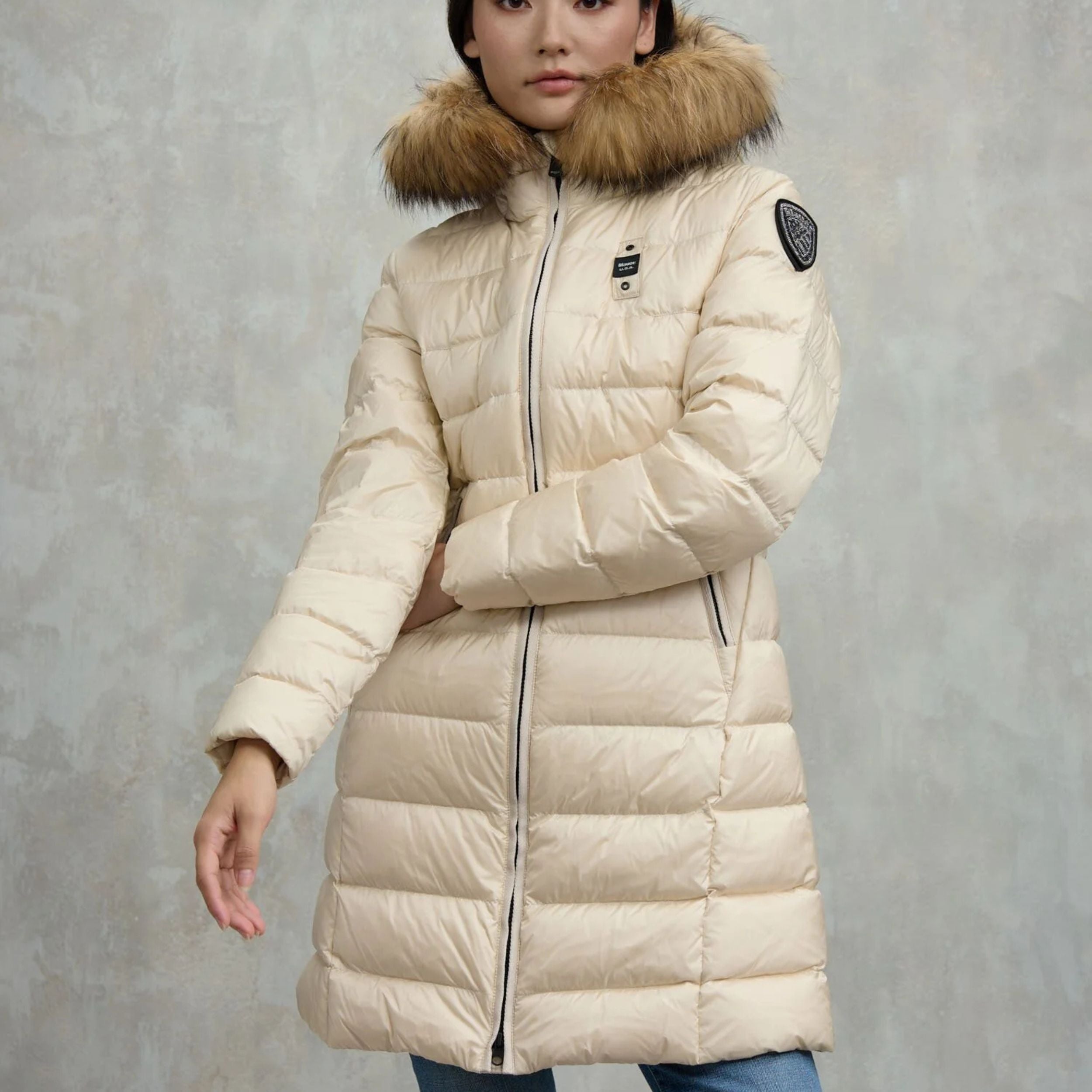 Blauer Piumino Lungo Imbottito Kristin Grigio Interno Grigio Donna con Cappuccio Fisso