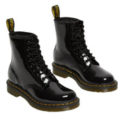 Dr. Martens Stivali Stringati 1460 W Black Patent Lamper in Pelle Nero Donna