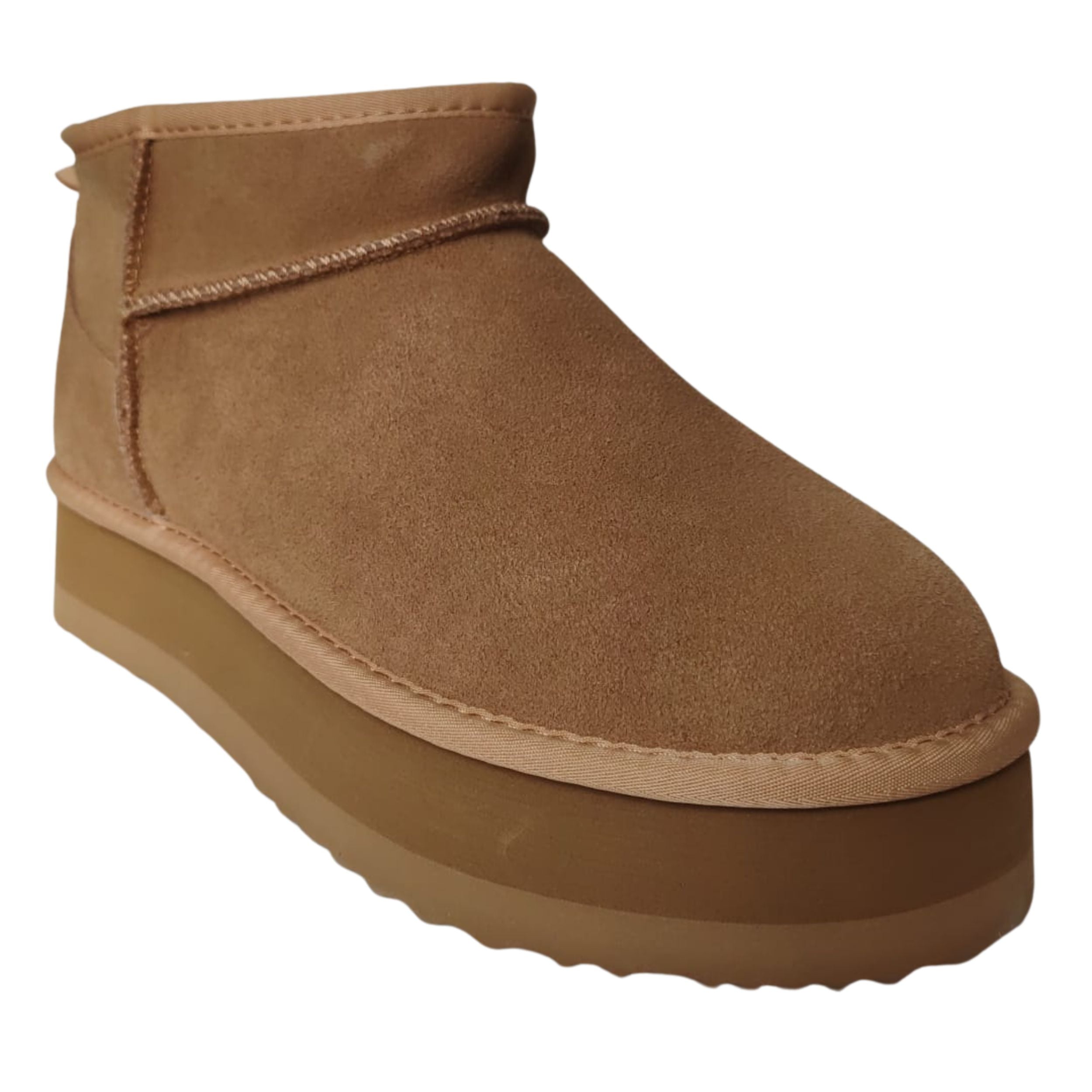 Gaelle Eskimo Boot Basso Donna in Suede Beige Cammello stivaletto con Ecofur