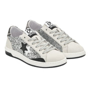 2Star Scarpe Sneakers Made in Italy artigianali Now Star Pelle Argento Bianco leo 4818