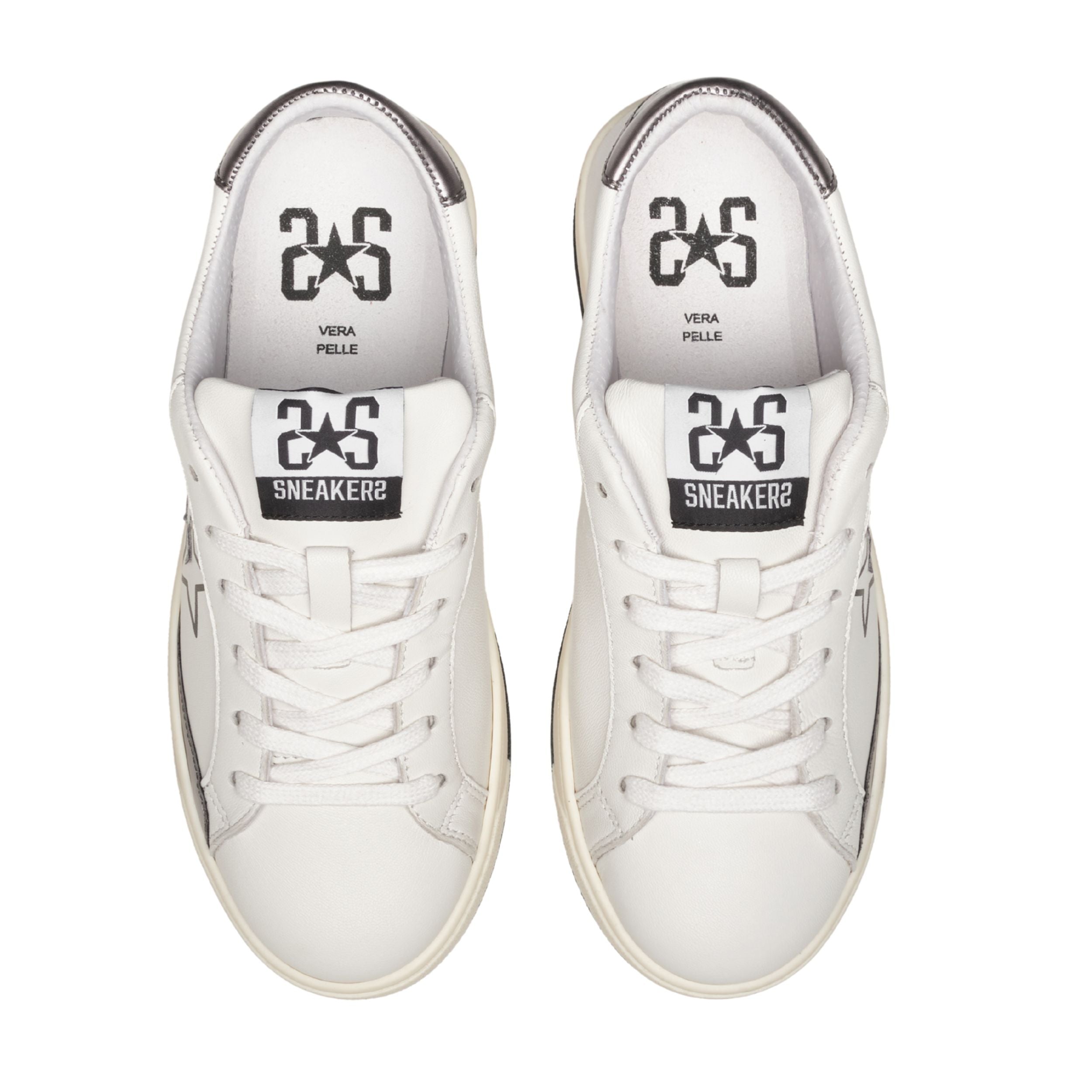 2Star Scarpe Sneakers Made in Italy artigianali Now Star Pelle Argento Bianco 4813