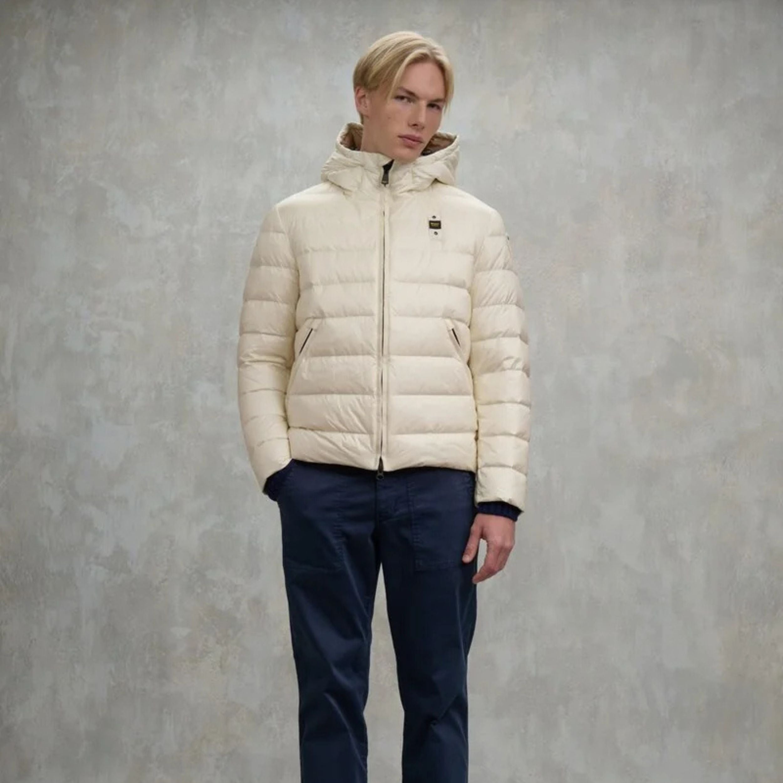 Blauer Giubbotto Piumino Corto Imbottito Acton Bianco Interno Beige Uomo