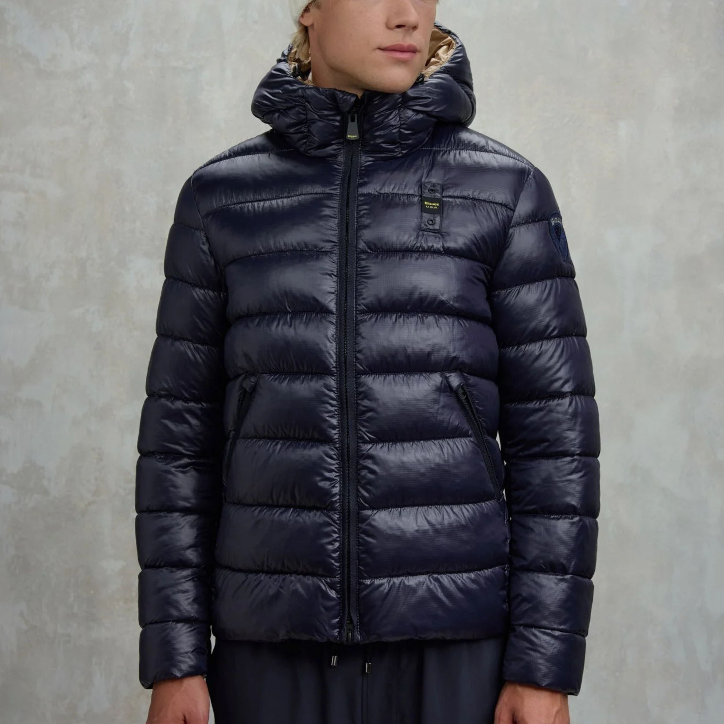 Blauer Giubbino Corto Imbottito Adams Blu Interno Tabacco Uomo