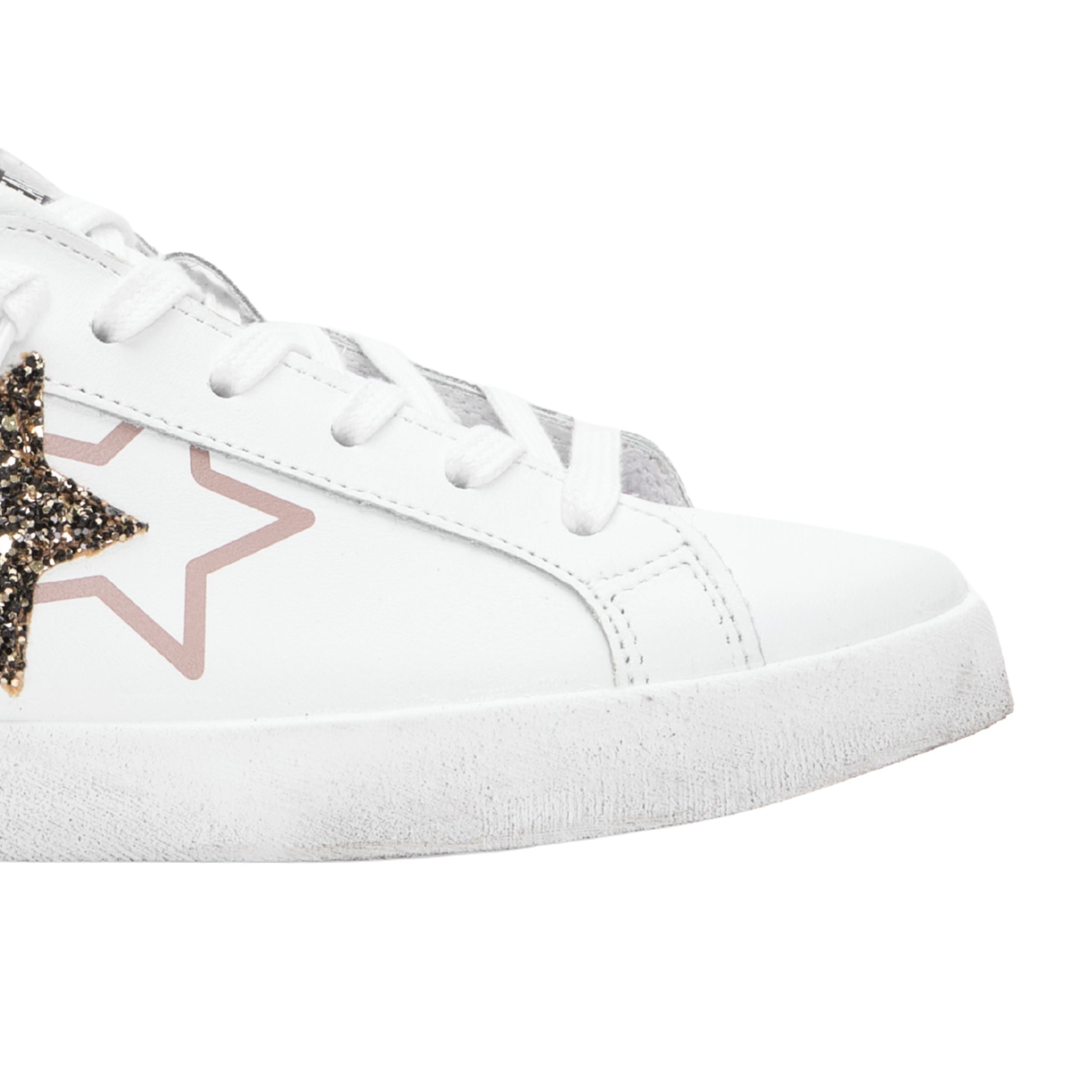 2Star Scarpe Sneakers Made in Italy artigianali PRIME STAR Pelle donna Bianco rame