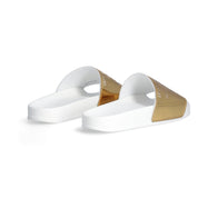 Liu Jo Scarpe ciabatte Kos 18 Sandali Mirror bianco oro maxi fascia LOGO ALL OVER
