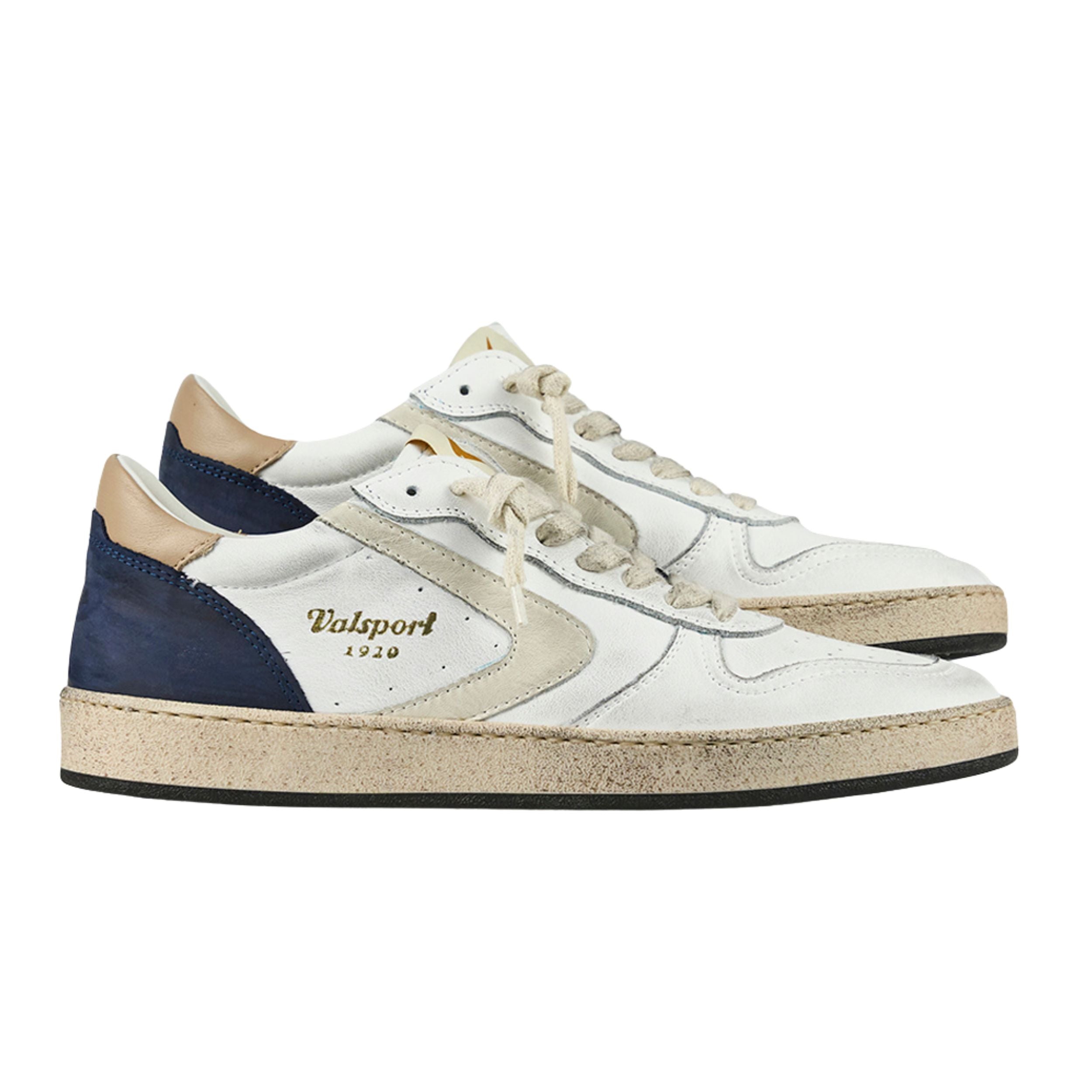 Valsport Scarpa Sneaker Davis Heritage in Nappa Bianco Blu Navy Uomo