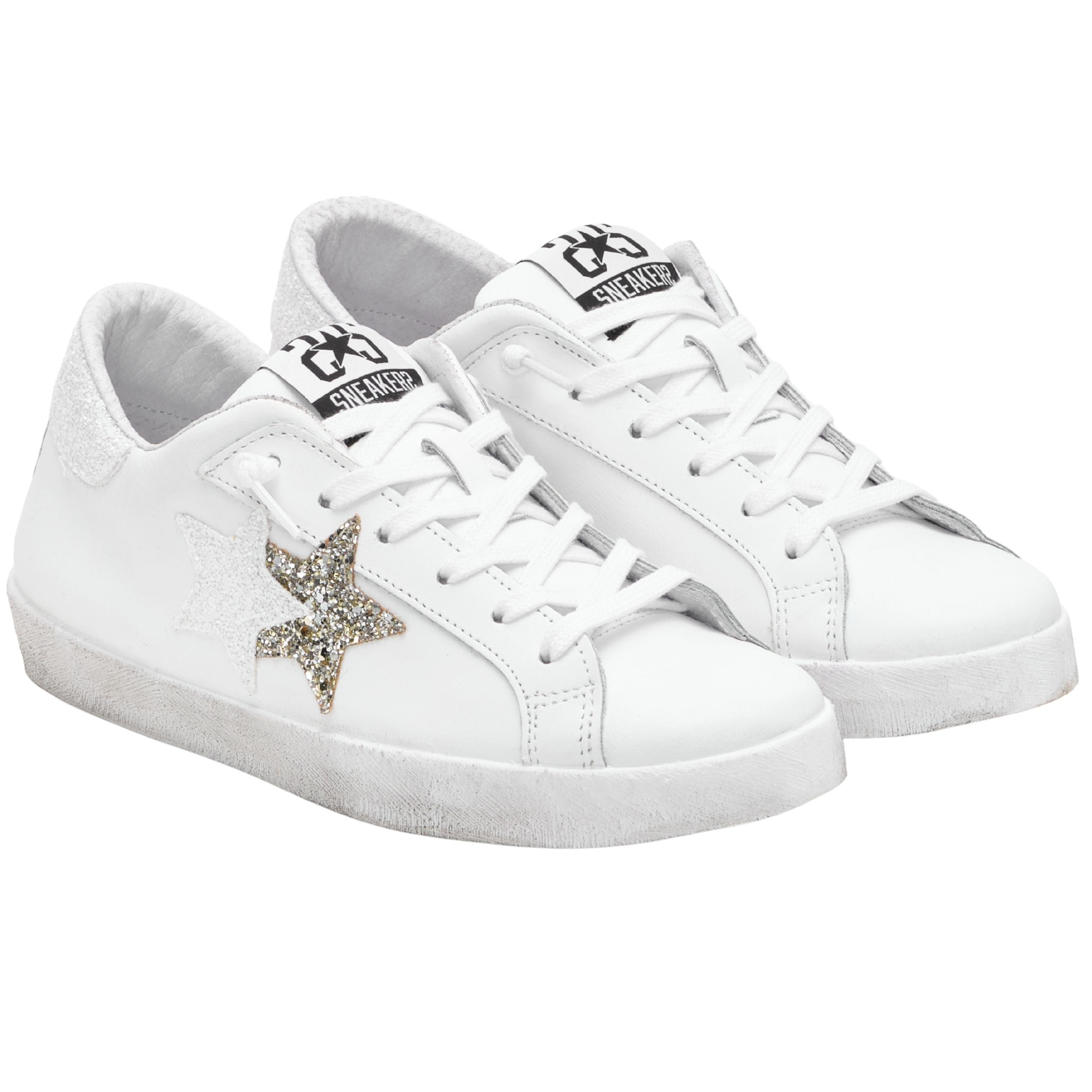 2Star Scarpe Sneakers Made in Italy artigianali PRIME STAR Pelle donna Bianco argento