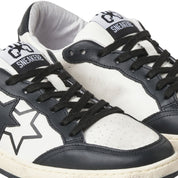 2Star Scarpe Sneakers Made in Italy artigianali Week Star Pelle Bianco Nero Uomo 5054