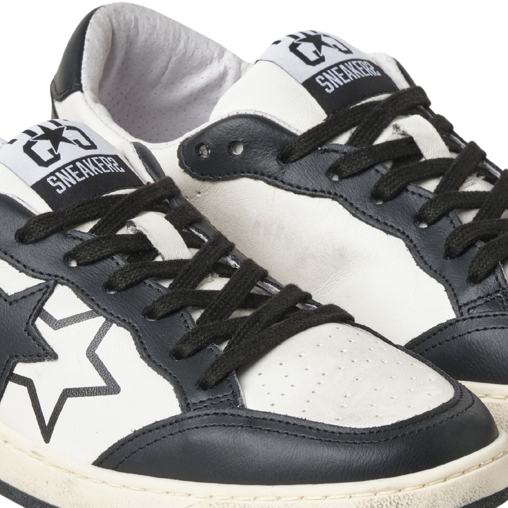 2Star Scarpe Sneakers Made in Italy artigianali Week Star Pelle Bianco Nero Uomo 5054