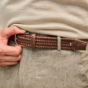 La Boucle cintura intrecciata pelle italiana intarsiata premium box regalo Roma marrone