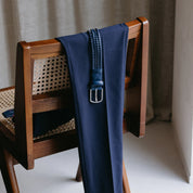 La Boucle cintura intrecciata pelle italiana intarsiata premium box regalo Pisa blu