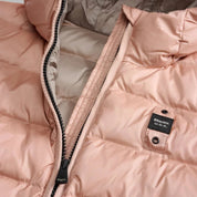 Blauer Piumino Sfiancato Charme Rosa Interno Grigio Donna con Cappuccio Fisso