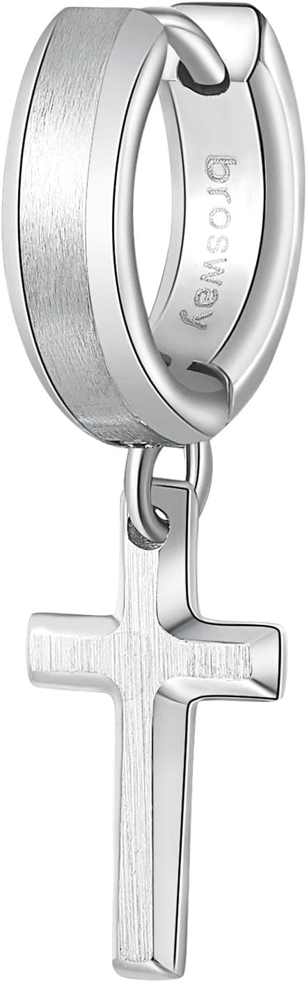 Brosway Orecchino Singolo Uomo a Cerchio in Acciaio con Simbolo Croce Collezione INK - BIK27