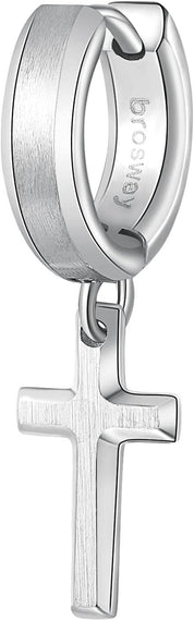 Brosway Orecchino Singolo Uomo a Cerchio in Acciaio con Simbolo Croce Collezione INK - BIK27