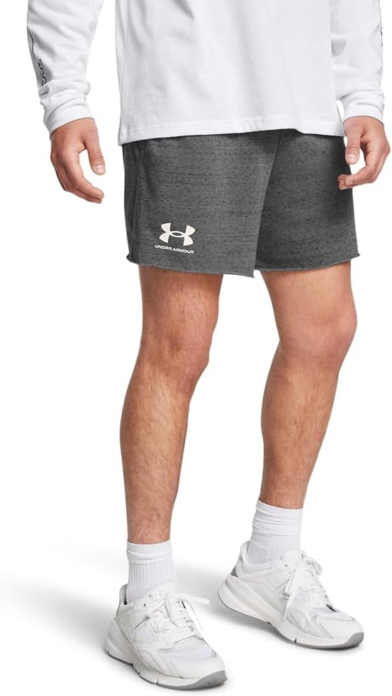 Under Armour Shorts da Allenamento UA Rival Terry 6 inches Misto Cotone Grigio Logo Bianco Unisex