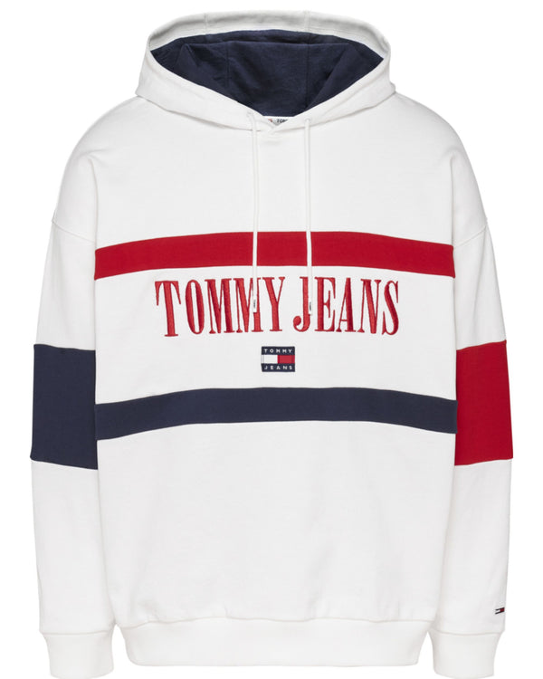 Tommy Jeans Felpa con Cappuccio Logo Bianco Cotone