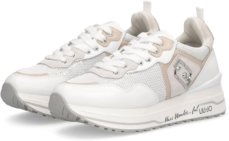 Liu jo scarpe donna sneakers Maxi Wonder 01 pelle Bianco Beige