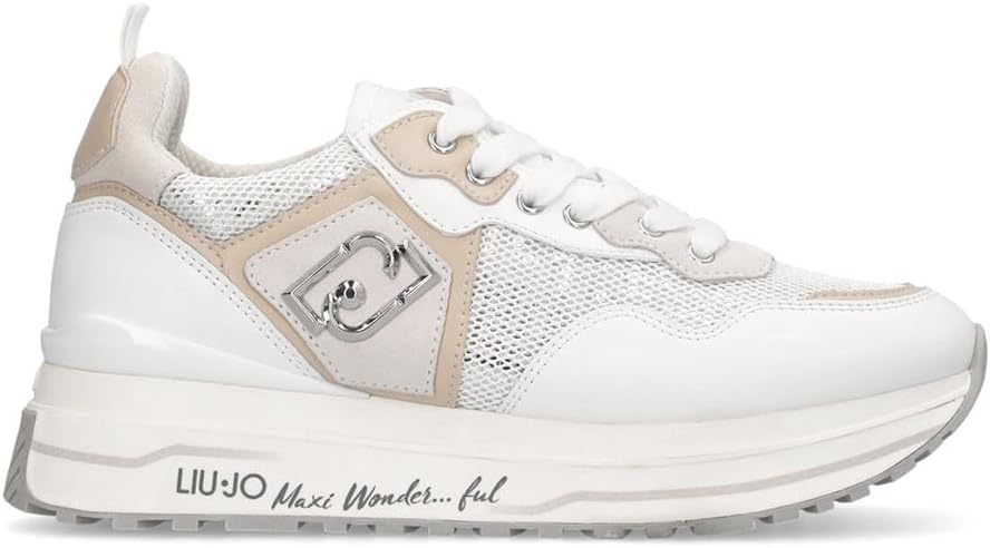 Liu jo scarpe donna sneakers Maxi Wonder 01 pelle Bianco Beige