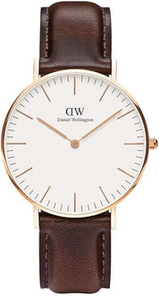 Daniel Wellington orologio classic 36mm 316L cinturino Bristol pelle marrone Rose Gold bianco